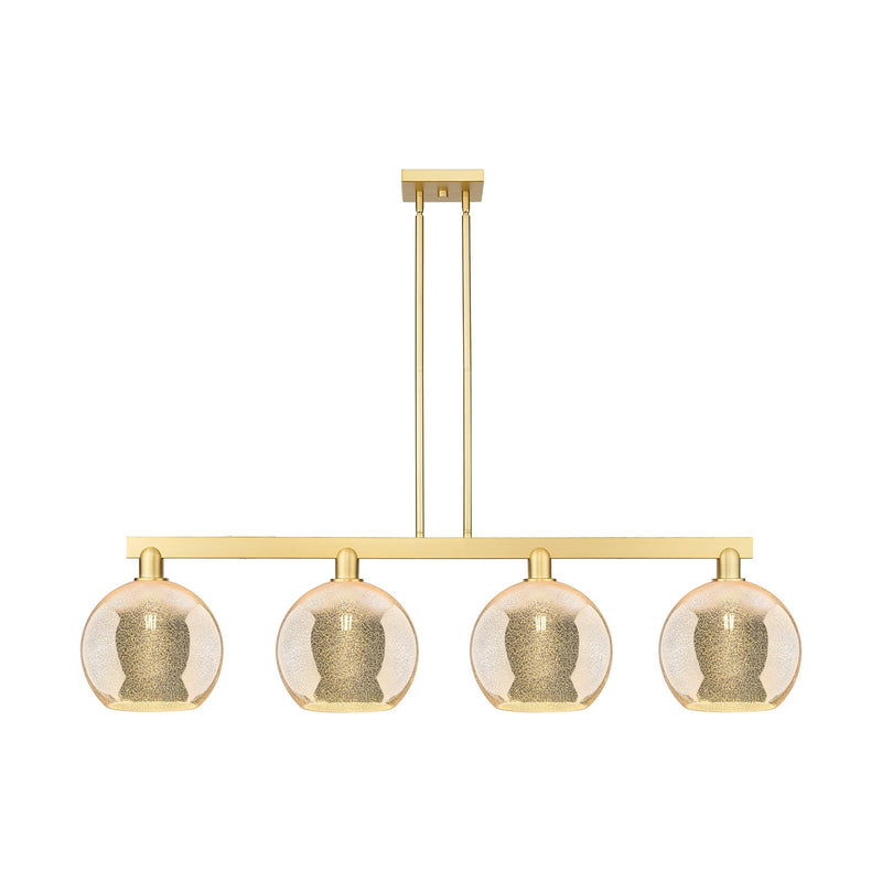 Innovations Athens 53in 4-Light Island Light | Industrial Satin Gold Steel and Mercury Glass | Kitchen Island & Dining Room | Model 716-4I-SG-G128-10