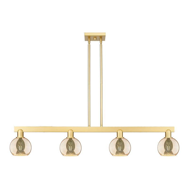 Innovations Athens 49in 4-Light Island Light | Industrial Satin Gold Steel and Mercury Glass | Kitchen Island & Dining Room | Model 716-4I-SG-G128-6