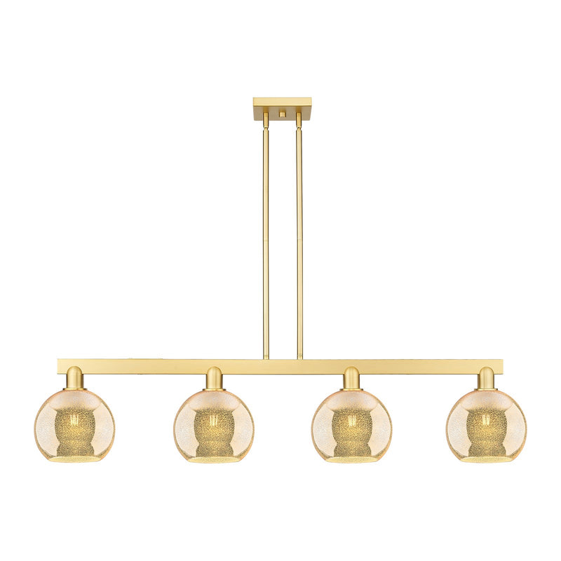 Innovations Athens 51in 4-Light Island Light | Industrial Satin Gold Steel and Mercury Glass | Kitchen Island & Dining Room | Model 716-4I-SG-G128-8