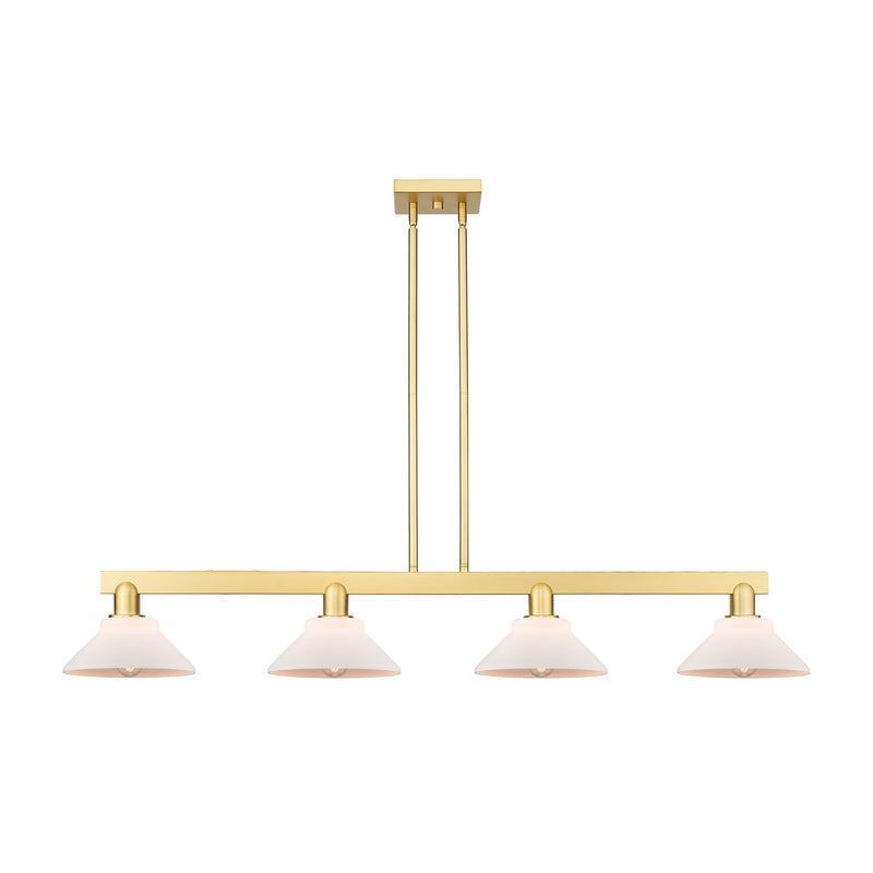 Innovations Orwell 51in 4-Light Island Light | Industrial Satin Gold Steel and Matte White Glass | Kitchen Island & Dining Room | Model 716-4I-SG-G131