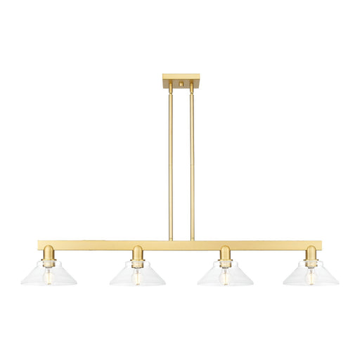 Innovations Orwell 51in 4-Light Island Light | Industrial Satin Gold Steel and Clear Glass | Kitchen Island & Dining Room | Model 716-4I-SG-G132