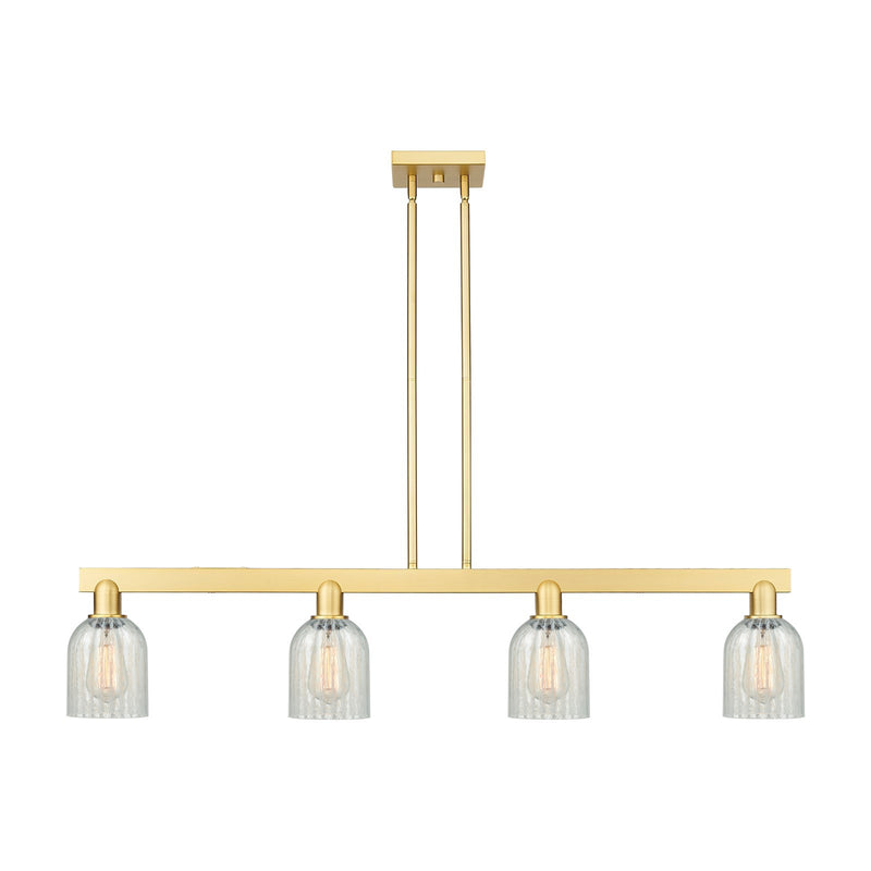 Innovations Caledonia 48in 4-Light Island Light | Industrial Satin Gold Steel and Mouchette Glass | Kitchen Island & Dining Room | Model 716-4I-SG-G2511