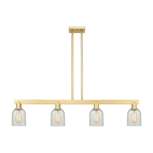 Innovations Caledonia 48in 4-Light Island Light | Industrial Satin Gold Steel and Mouchette Glass | Kitchen Island & Dining Room | Model 716-4I-SG-G2511