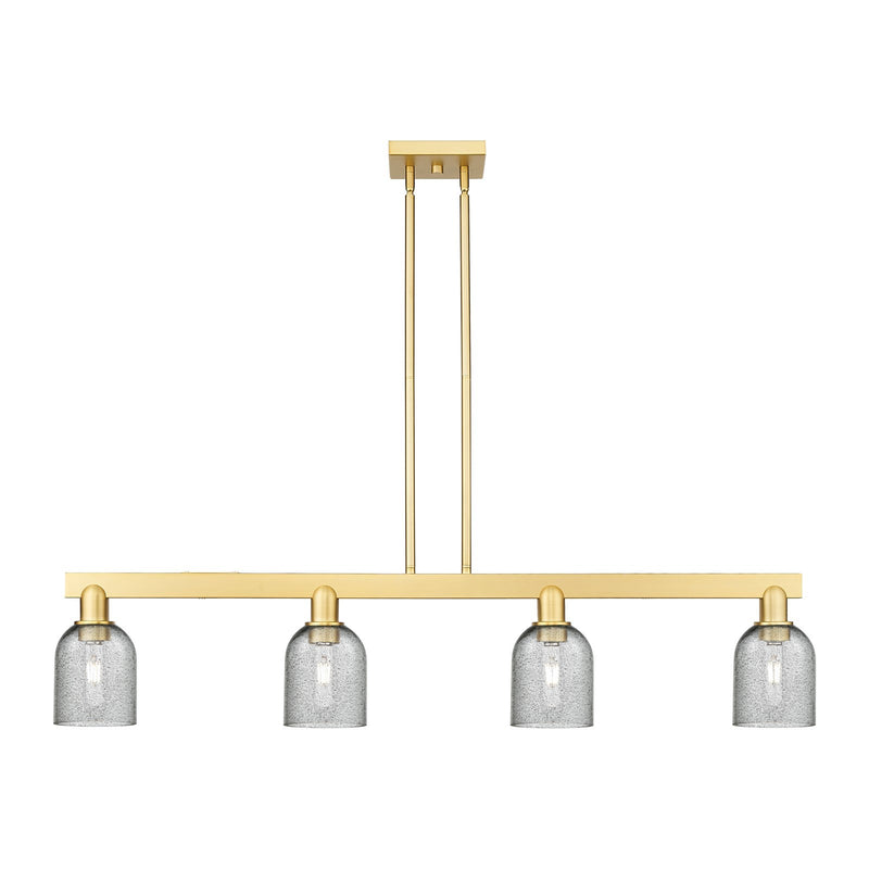 Innovations Lighting Caledonia 48in 4-Light Island Light | Industrial Satin Gold Steel and Charcoal Glass | Kitchen Island & Dining | Model 716-4I-SG-G257