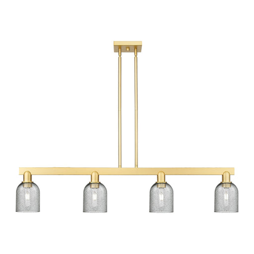 Innovations Lighting Caledonia 48in 4-Light Island Light | Industrial Satin Gold Steel and Charcoal Glass | Kitchen Island & Dining | Model 716-4I-SG-G257