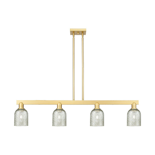 Innovations Caledonia 48in 4-Light Island Light | Industrial Satin Gold Steel and Mica Glass | Kitchen Island & Dining Room | Model 716-4I-SG-G259