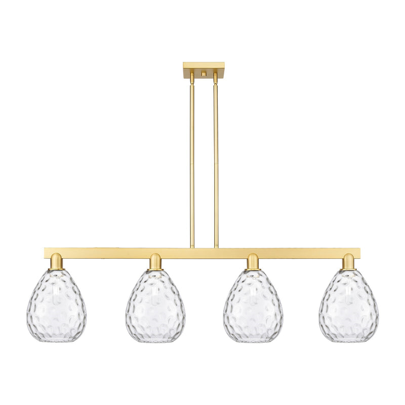 Innovations Waverly 51in 4-Light Island Light | Industrial Satin Gold Steel and Clear Glass | Kitchen Island & Dining Room | Model 716-4I-SG-G372