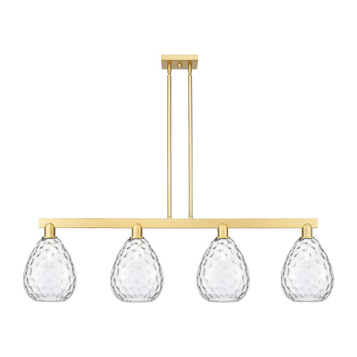 Innovations Waverly 51in 4-Light Island Light | Industrial Satin Gold Steel and Clear Glass | Kitchen Island & Dining Room | Model 716-4I-SG-G372