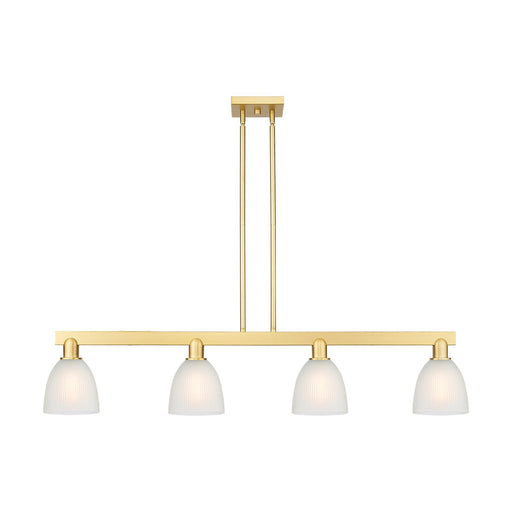 Innovations Castile 49in 4-Light Island Light | Industrial Satin Gold Steel and White Glass | Kitchen Island & Dining Room | Model 716-4I-SG-G381
