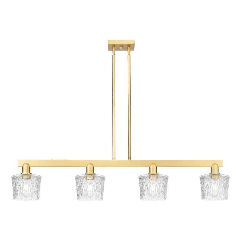 Innovations Niagara 49in 4-Light Island Light | Industrial Satin Gold Steel and Clear Glass | Kitchen Island & Dining Room | Model 716-4I-SG-G402