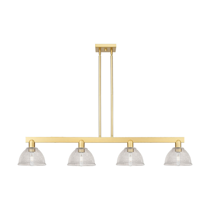 Innovations Arietta 51in 4-Light Island Light | Industrial Satin Gold Steel and Clear Glass | Kitchen Island & Dining Room | Model 716-4I-SG-G422