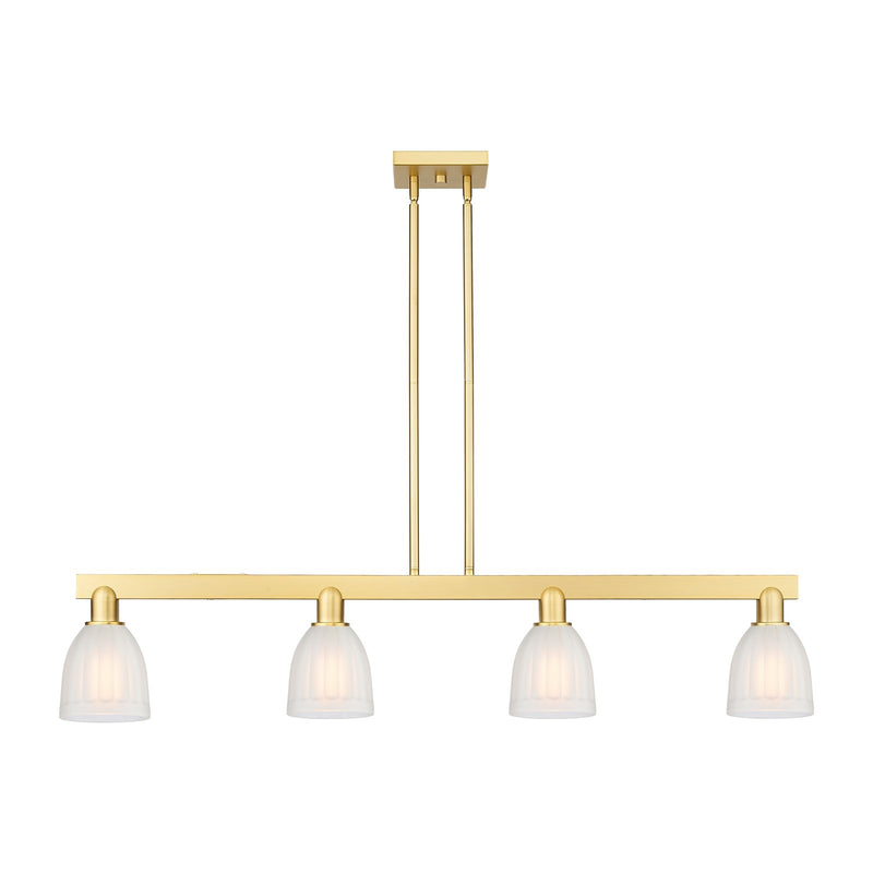 Innovations Brookfield 48.5in 4-Light Island Light | Industrial Satin Gold Steel and White Frosted Glass | Kitchen Island & Dining | Model 716-4I-SG-G441