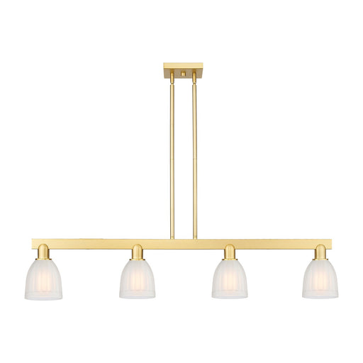 Innovations Brookfield 48.5in 4-Light Island Light | Industrial Satin Gold Steel and White Frosted Glass | Kitchen Island & Dining | Model 716-4I-SG-G441