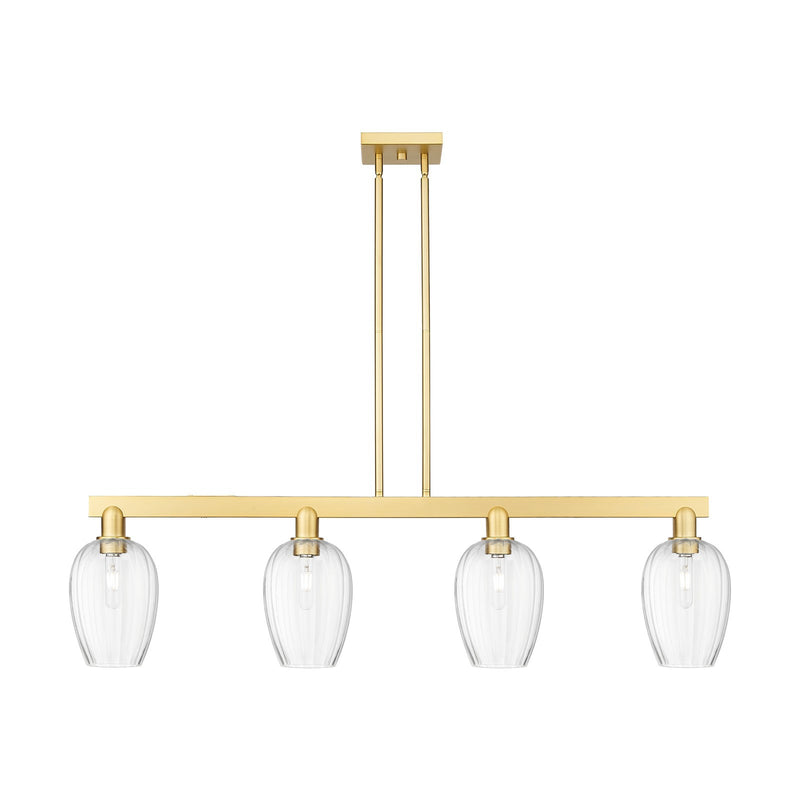 Innovations Preston Flute 49in 4-Light Island Light | Industrial Satin Gold Steel and Clear Glass | Kitchen Island & Dining | Model 716-4I-SG-G457-6CL