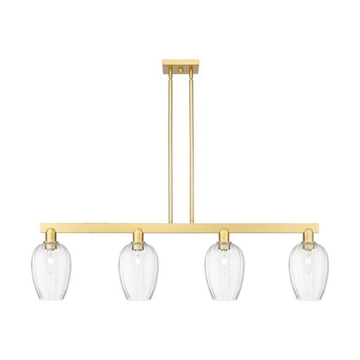 Innovations Preston Flute 49in 4-Light Island Light | Industrial Satin Gold Steel and Clear Glass | Kitchen Island & Dining | Model 716-4I-SG-G457-6CL