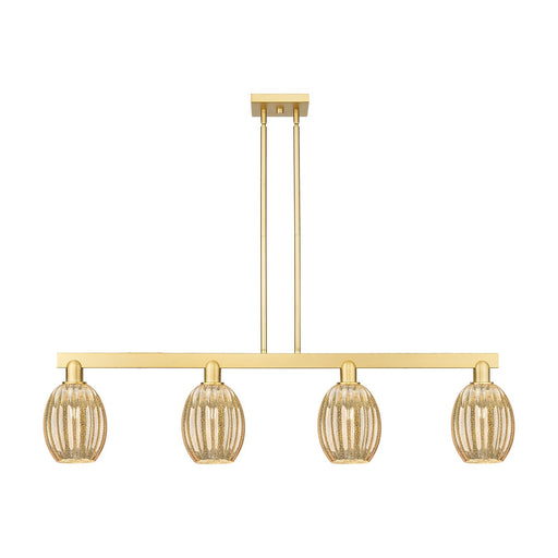Innovations Preston Bulb 49in 4-Light Island Light | Industrial Satin Gold Steel and Mercury Glass | Kitchen Island & Dining | Model 716-4I-SG-G459-6ME