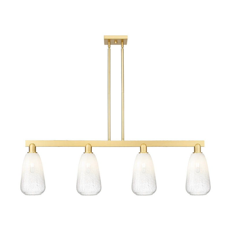 Innovations Brookhaven Almond 49in 4-Light Island Light | Industrial Satin Gold Steel and Opal Glass | Kitchen Island & Dining | Model 716-4I-SG-G480-6OP