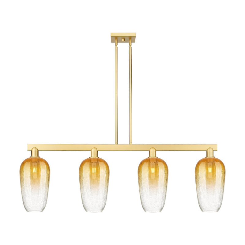 Innovations Brookhaven Flute 50in 4-Light Island Light | Industrial Satin Gold Steel and Cast Brass with Amber Glass | Kitchen | Model 716-4I-SG-G484-7AM