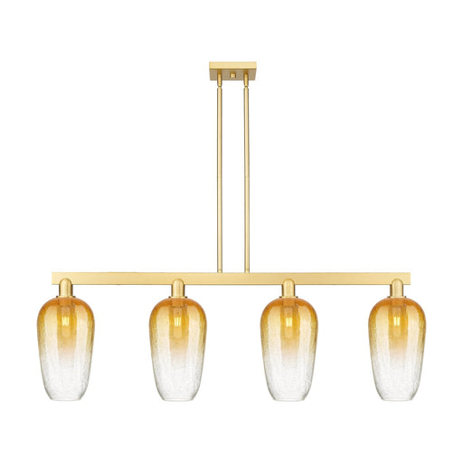 Innovations Brookhaven Flute 50in 4-Light Island Light | Industrial Satin Gold Steel and Cast Brass with Amber Glass | Kitchen | Model 716-4I-SG-G484-7AM