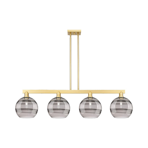 Innovations Rochester 53in 4-Light Island Light | Industrial Satin Gold Steel and Cast Brass with Light Smoke Glass | Kitchen | Model 716-4I-SG-G556-10SM