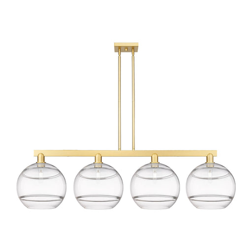 Innovations Rochester 55in 4-Light Island Light | Industrial Satin Gold Steel and Clear Glass | Kitchen Island & Dining Room | Model 716-4I-SG-G556-12CL