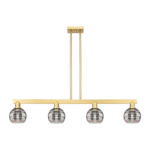 Innovations Rochester 49in 4-Light Island Light | Industrial Satin Gold Steel and Light Smoke Glass | Kitchen Island & Dining | Model 716-4I-SG-G556-6SM