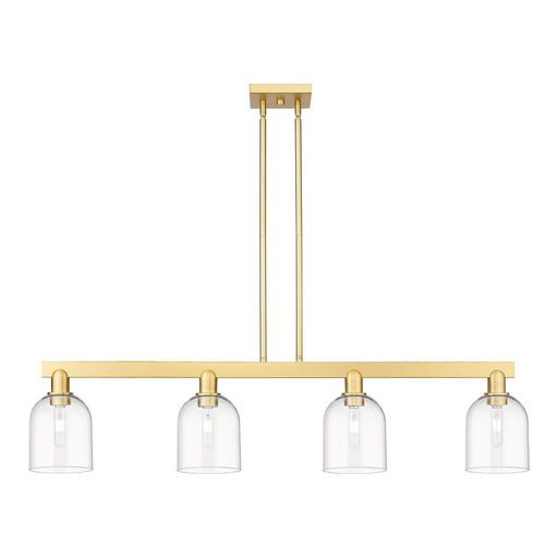 Innovations Bella 48in 4-Light Island Light | Industrial Satin Gold Steel and Clear Glass | Kitchen Island & Dining Room | Model 716-4I-SG-G558-6CL