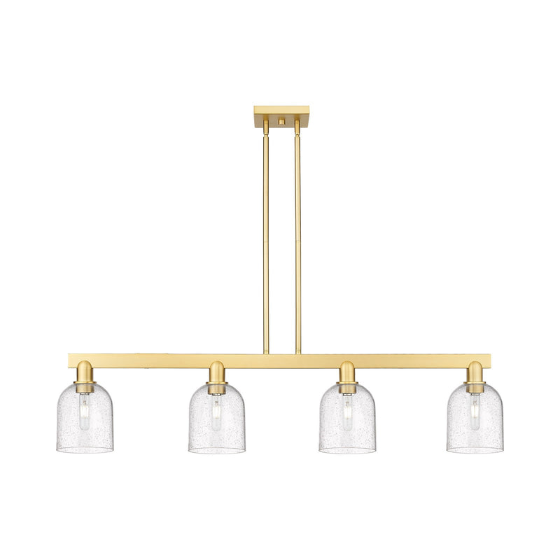 Innovations Bella 48in 4-Light Island Light | Industrial Satin Gold Steel and Seedy Glass | Kitchen Island & Dining Room | Model 716-4I-SG-G558-6SDY
