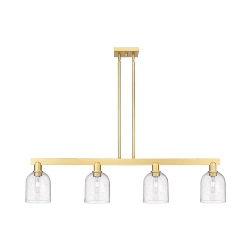 Innovations Bella 48in 4-Light Island Light | Industrial Satin Gold Steel and Seedy Glass | Kitchen Island & Dining Room | Model 716-4I-SG-G558-6SDY