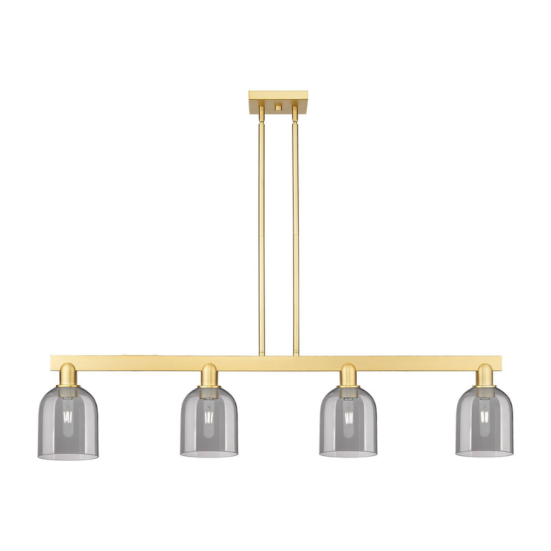 Innovations Bella 48in 4-Light Island Light | Industrial Satin Gold Steel and Light Smoke Glass | Kitchen Island & Dining Room | Model 716-4I-SG-G558-6SM