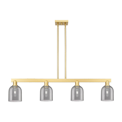 Innovations Bella 48in 4-Light Island Light | Industrial Satin Gold Steel and Light Smoke Glass | Kitchen Island & Dining Room | Model 716-4I-SG-G558-6SM