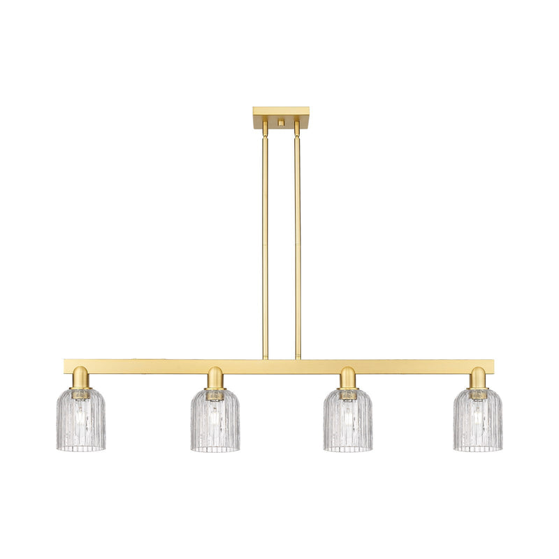 Innovations Bridal Veil 48in 4-Light Island Light | Industrial Satin Gold Steel and Clear Ribbed Glass | Kitchen Island & | Model 716-4I-SG-G559-5CL