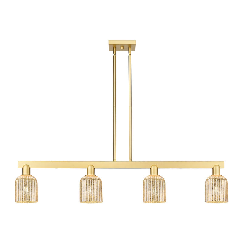 Innovations Bridal Veil 48in 4-Light Island Light | Industrial Satin Gold Steel and Mercury Bell Glass | Kitchen Island & | Model 716-4I-SG-G559-5ME
