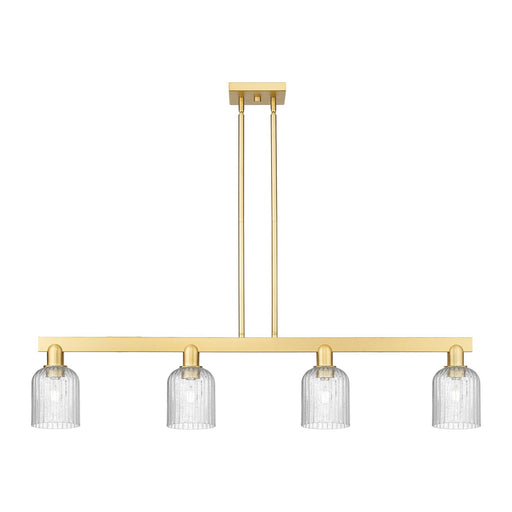 Innovations Bridal Veil 48in 4-Light Island Light | Industrial Satin Gold Steel and Seedy Ribbed Glass | Kitchen Island & | Model 716-4I-SG-G559-5SDY