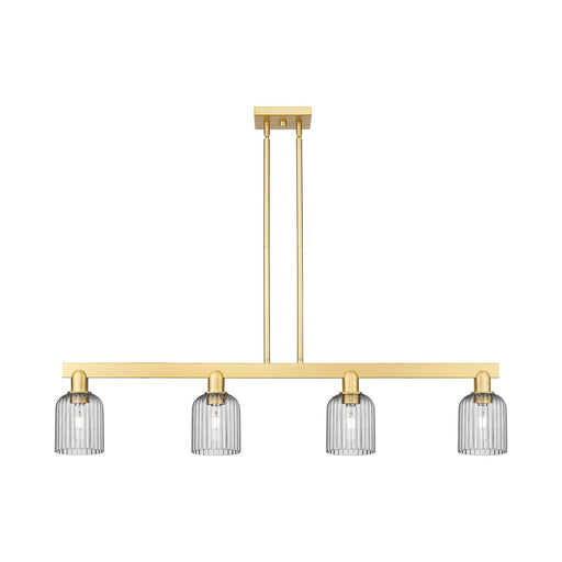 Innovations Bridal Veil 48in 4-Light Island Light | Industrial Satin Gold Steel and Light Smoke Ribbed Glass | Kitchen Island & | Model 716-4I-SG-G559-5SM