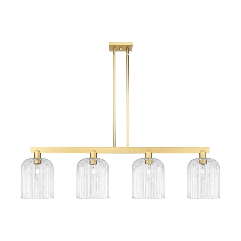 Innovations Bridal Veil 51in 4-Light Island Light | Industrial Satin Gold Steel and Clear Ribbed Glass | Kitchen Island & | Model 716-4I-SG-G559-8CL
