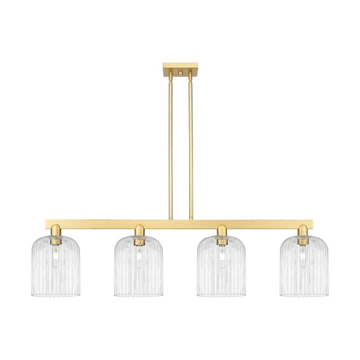 Innovations Bridal Veil 51in 4-Light Island Light | Industrial Satin Gold Steel and Clear Ribbed Glass | Kitchen Island & | Model 716-4I-SG-G559-8CL
