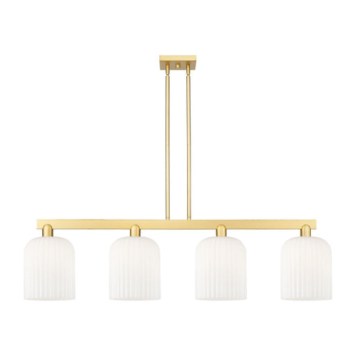 Innovations Bridal Veil 51in 4-Light Island Light | Industrial Satin Gold Steel and Gloss White Ribbed Glass | Kitchen Island | Model 716-4I-SG-G559-8GWH