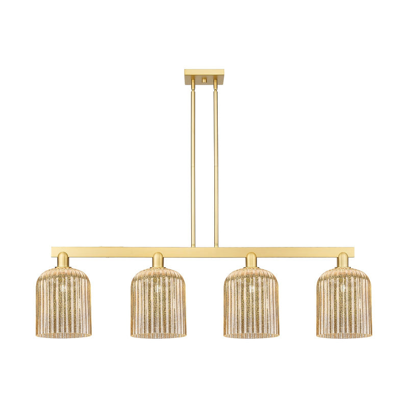 Innovations Bridal Veil 51in 4-Light Island Light | Industrial Satin Gold Steel and Mercury Ribbed Glass | Kitchen Island & | Model 716-4I-SG-G559-8ME