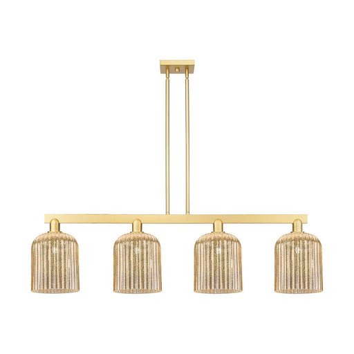 Innovations Bridal Veil 51in 4-Light Island Light | Industrial Satin Gold Steel and Mercury Ribbed Glass | Kitchen Island & | Model 716-4I-SG-G559-8ME