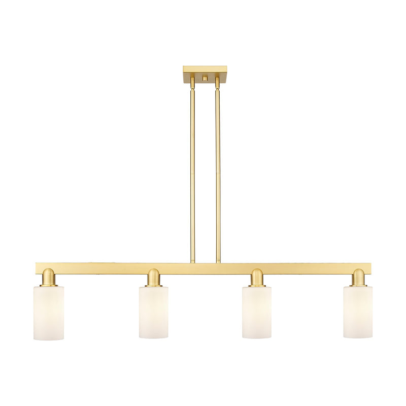 Innovations Clymer 47in 4-Light Island Light | Industrial Satin Gold Steel and Matte White Glass | Kitchen Island & Dining Room | Model 716-4I-SG-G801