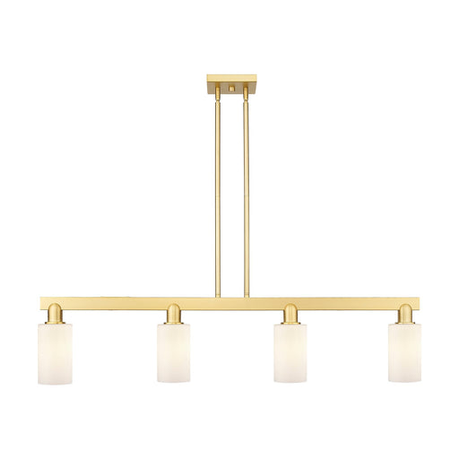 Innovations Clymer 47in 4-Light Island Light | Industrial Satin Gold Steel and Matte White Glass | Kitchen Island & Dining Room | Model 716-4I-SG-G801