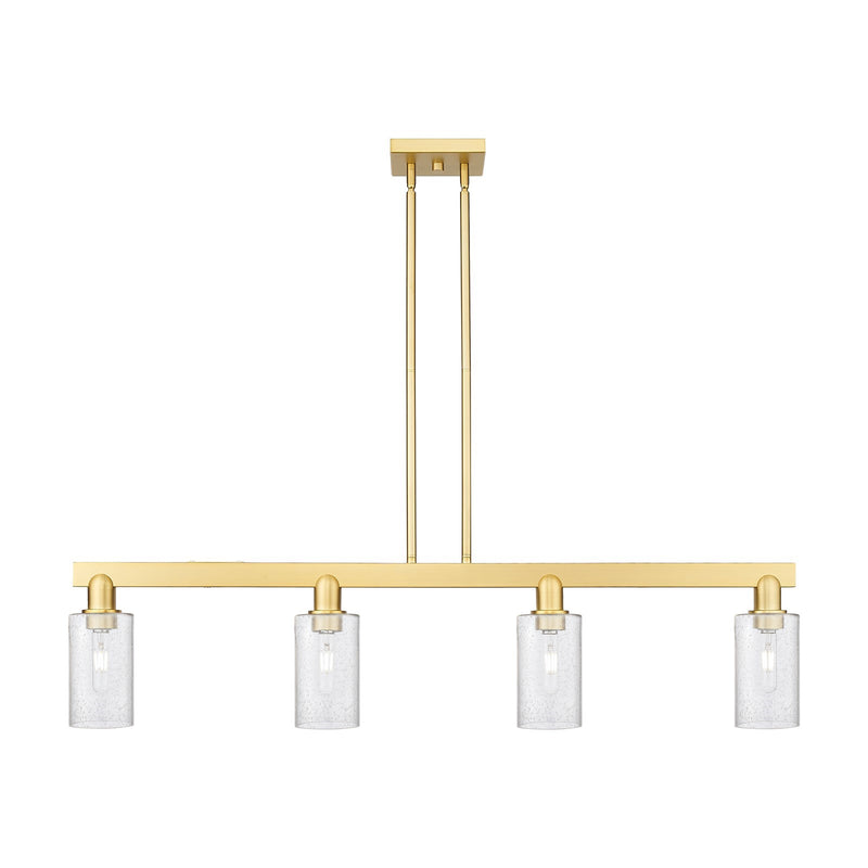 Innovations Clymer 47in 4-Light Island Light | Industrial Satin Gold Steel and Seedy Glass | Kitchen Island & Dining Room | Model 716-4I-SG-G804