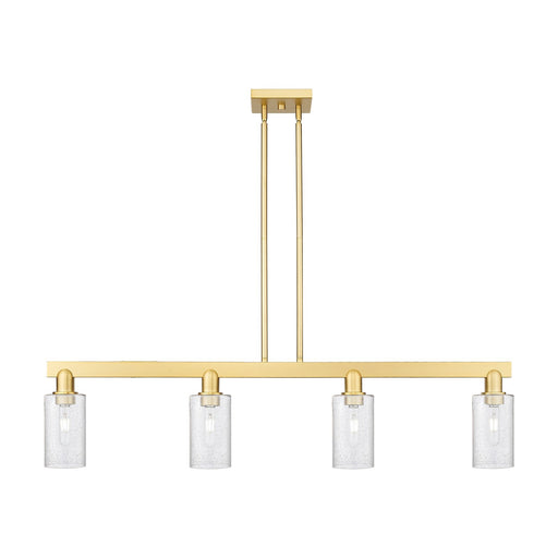 Innovations Clymer 47in 4-Light Island Light | Industrial Satin Gold Steel and Seedy Glass | Kitchen Island & Dining Room | Model 716-4I-SG-G804