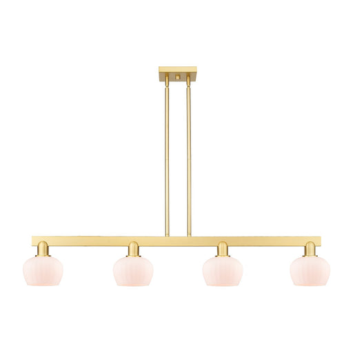 Innovations Lighting Fenton 49in 4-Light Island Light | Industrial Satin Gold Steel and Matte White Glass | Kitchen Island & Dining | Model 716-4I-SG-G91