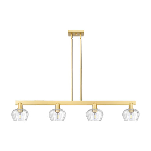 Innovations Fenton 49in 4-Light Island Light | Industrial Satin Gold Steel and Clear Ribbed Glass | Kitchen Island & Dining Room | Model 716-4I-SG-G92
