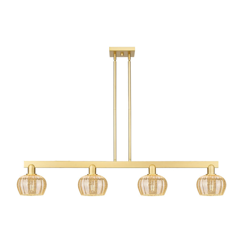 Innovations Fenton 49in 4-Light Island Light | Industrial Satin Gold Steel and Mercury Ribbed Glass | Kitchen Island & Dining Room | Model 716-4I-SG-G96