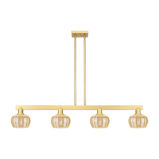 Innovations Fenton 49in 4-Light Island Light | Industrial Satin Gold Steel and Mercury Ribbed Glass | Kitchen Island & Dining Room | Model 716-4I-SG-G96