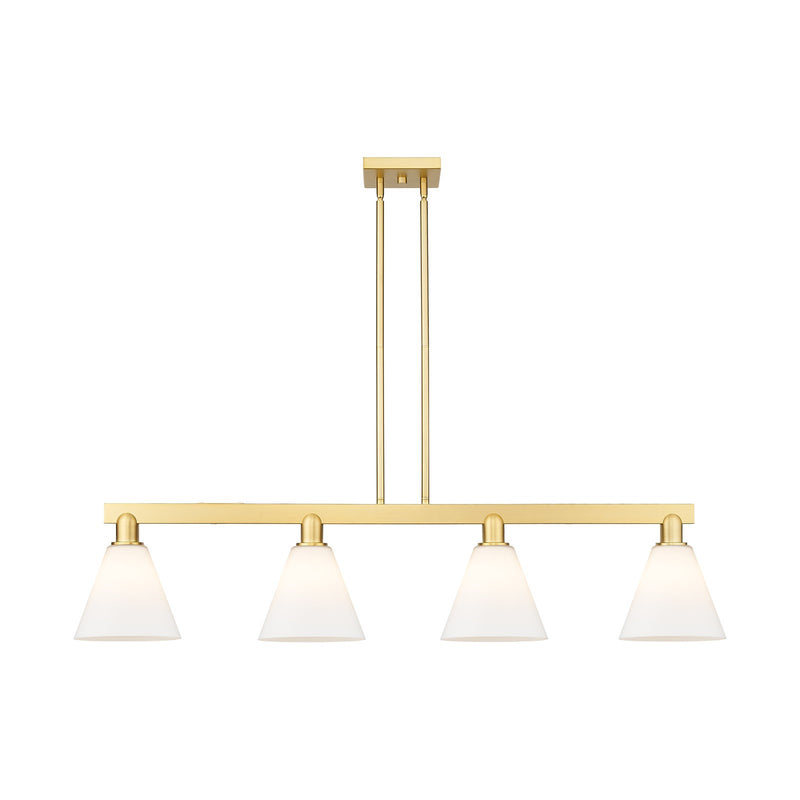 Innovations Berkshire Glass 51in 4-Light Island Light | Industrial Satin Gold Steel and Matte White Glass | Kitchen Island & | Model 716-4I-SG-GBC-81