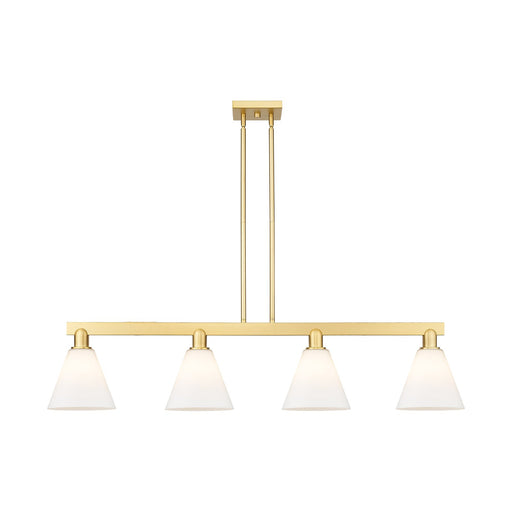 Innovations Berkshire Glass 51in 4-Light Island Light | Industrial Satin Gold Steel and Matte White Glass | Kitchen Island & | Model 716-4I-SG-GBC-81